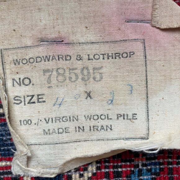 Vintage Persian Wool Area Rug Carpet Handmade Red Blue Geometric Fringe - Picture 6 of 10